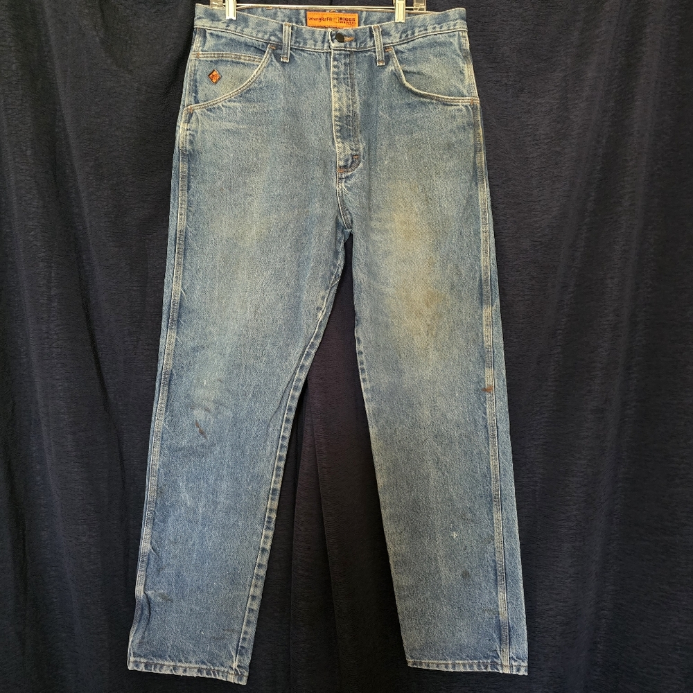 Wrangler FR Riggs Workwear Jeans Mens 36x34 Denim Blue Flame Resistant Stained